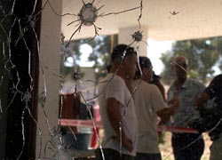 Damaged caused by a Qassam rocket next to a Sderot school earlier this year. (Ha'aretz)