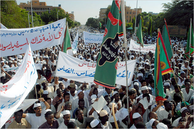 Protesters in Khartoum demand the execution of a teacher convicted of insulting Islam after her students named a teddy bear 'Muhammad.' (AFP - Getty Images)